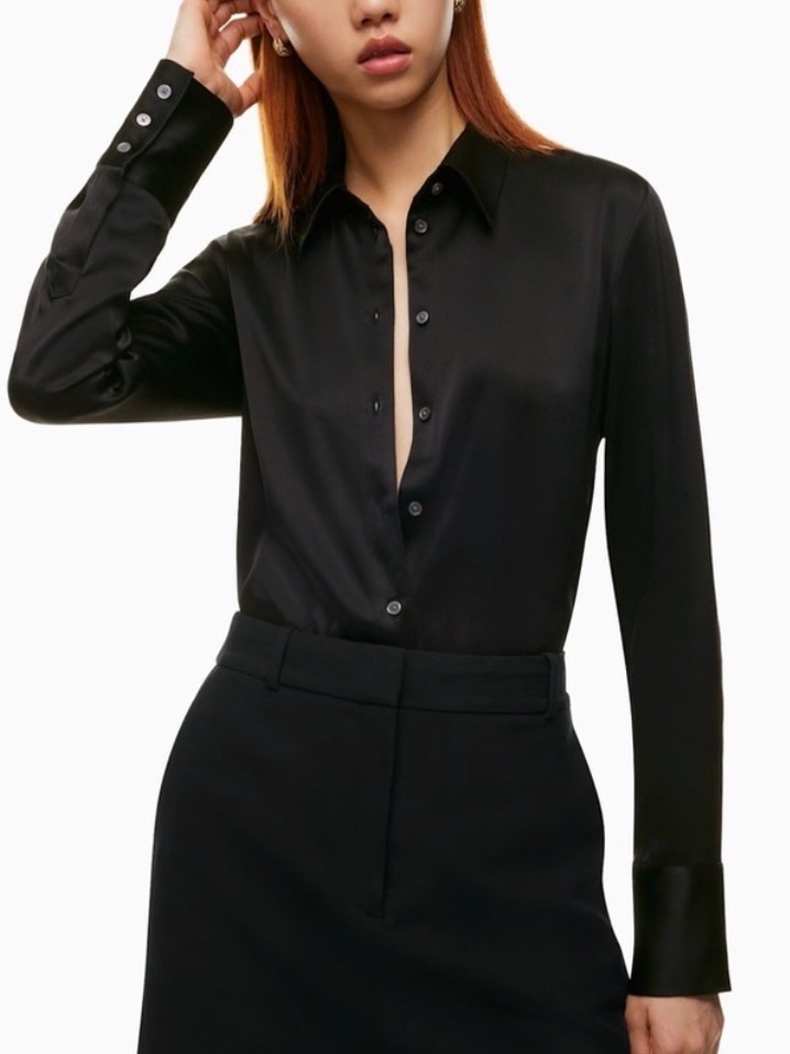 Aritzia Babaton Industry Satin Button-Up Shirt In Black